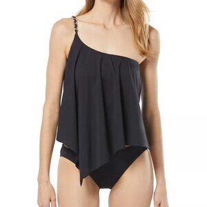 DEFECT Michael Kors Women's Chain-Trim One-Shoulder Tankini Top Sz M $110 LLL220